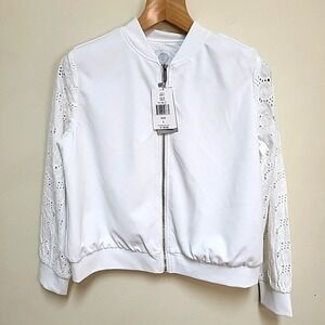 NWT Kilburne & Finch Women's Large Zip-Up Jacket Eyelet Lace Sleeves White $139
